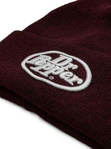 قبعة Tee Luv Dr Pepper Beanie - قبعة محبوكة بشعار Dr Pepper Soda من التسعينيات (عنابي) in Kuwait