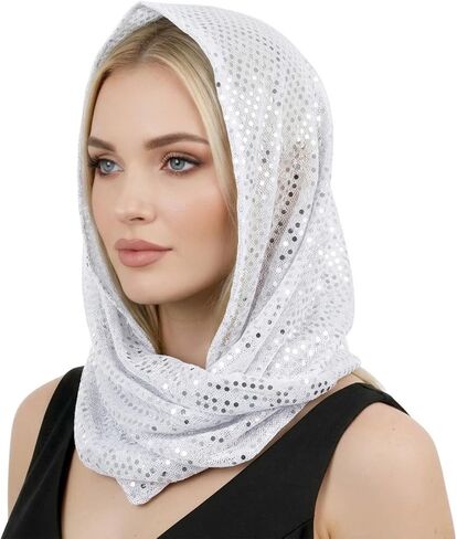 وشاح رأس من حجر الراين، غطاء رأس من الترتر للجنسين، وشاح رأس عصري، أوشحة علوية، إكسسوارات مهرجانات للنساء (فضي) in Kuwait