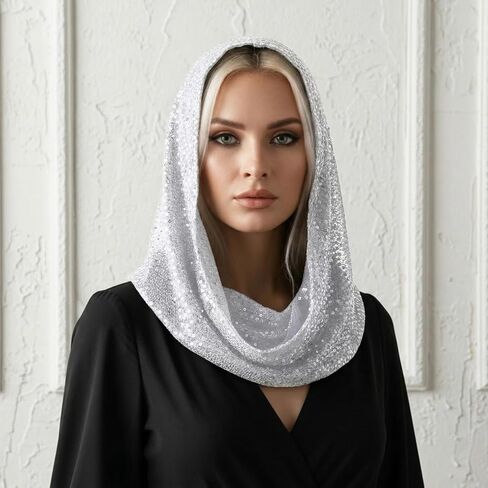 وشاح رأس من حجر الراين، غطاء رأس من الترتر للجنسين، وشاح رأس عصري، أوشحة علوية، إكسسوارات مهرجانات للنساء (فضي) in Kuwait