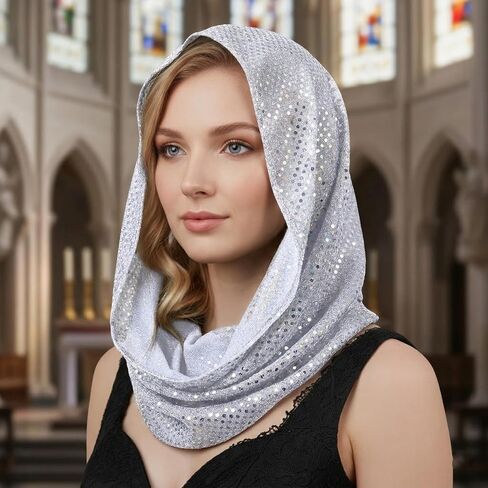 وشاح رأس من حجر الراين، غطاء رأس من الترتر للجنسين، وشاح رأس عصري، أوشحة علوية، إكسسوارات مهرجانات للنساء (فضي) in Kuwait