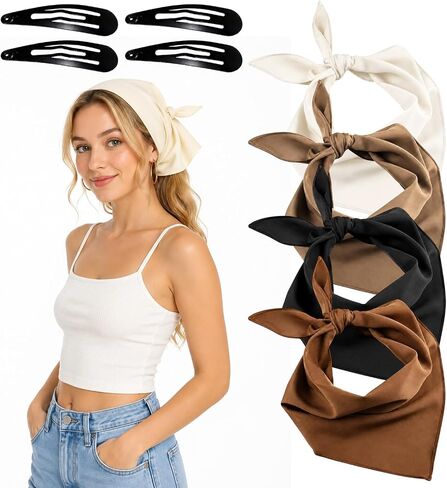 Headscarf 8-Piece Set, Hair Scarf for Women and Girls, Versatile Hair Accessories for Daily Styling and Outdoor Activities, Four Colors with Hair Clips for Various Outfits and Occasions in Saudi Arabia