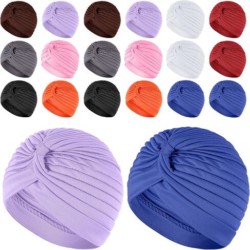 18 Pcs Stretchy Turban Caps for Women – Soft Twisted Headband Chemo Head Wraps, Cancer Headwear, Beanie Hair Covers for Sleeping, Yoga, Workout – Assorted Colors (9 Colors, 2 Each) in Saudi Arabia