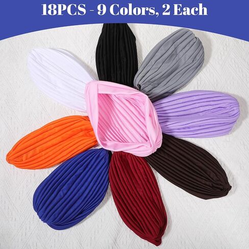 18 Pcs Stretchy Turban Caps for Women – Soft Twisted Headband Chemo Head Wraps, Cancer Headwear, Beanie Hair Covers for Sleeping, Yoga, Workout – Assorted Colors (9 Colors, 2 Each) in Saudi Arabia