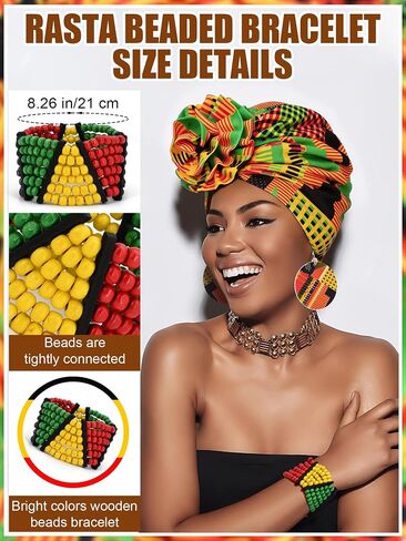 4 قطعة مجموعة التفاف الرأس الأفريقية Kente قبعة قماش Kente قبعة التاريخ الأسود مجوهرات اكسسوارات أفريقية للنساء السود Juneteenth in Kuwait