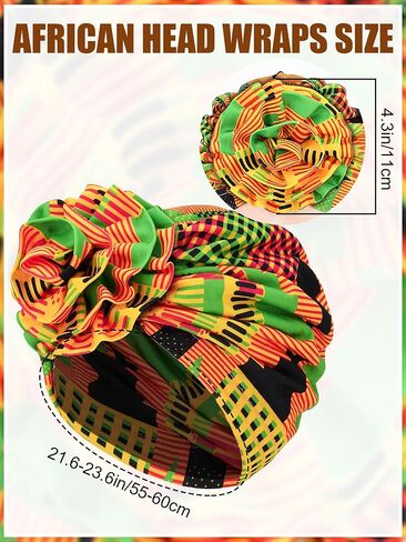 4 قطعة مجموعة التفاف الرأس الأفريقية Kente قبعة قماش Kente قبعة التاريخ الأسود مجوهرات اكسسوارات أفريقية للنساء السود Juneteenth in Kuwait