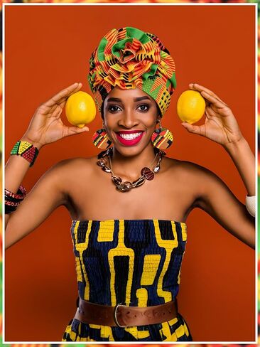 4 قطعة مجموعة التفاف الرأس الأفريقية Kente قبعة قماش Kente قبعة التاريخ الأسود مجوهرات اكسسوارات أفريقية للنساء السود Juneteenth in Kuwait