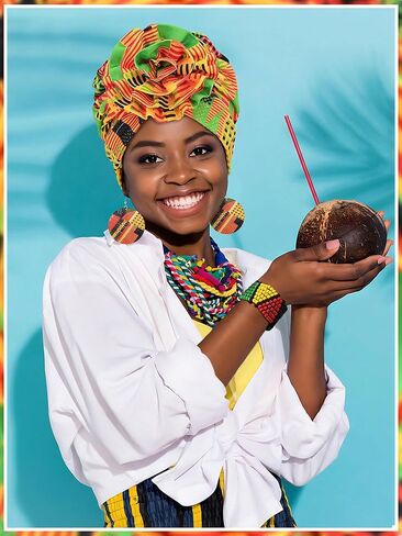 4 قطعة مجموعة التفاف الرأس الأفريقية Kente قبعة قماش Kente قبعة التاريخ الأسود مجوهرات اكسسوارات أفريقية للنساء السود Juneteenth in Kuwait