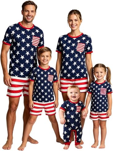 VS&LLWQ Family 4th Of July Pajamas Matching Sets-American Flag Stars Stripes Summer Short Sleeve Independence Shorts Pjs in Saudi Arabia