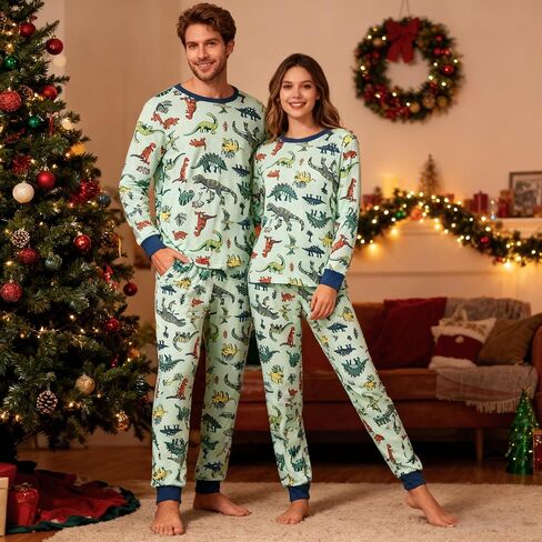 HYCLES Family Matching Pajama Sets, Long Sleeve Sleepwear Pjs for Couple Dinosaur Pjs in Kuwait
