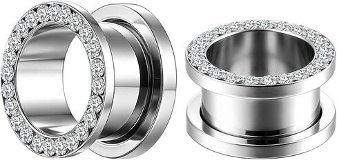 ARTFAN CZ Ear Expander Gauges Tunnels - 2PCS Stainless Steel Screw Plugs Tunnels for Stretched Ears, Ear Gauges Stretcher for Women Men, Hypoallergenic Body Piercing Jewelry in Kuwait