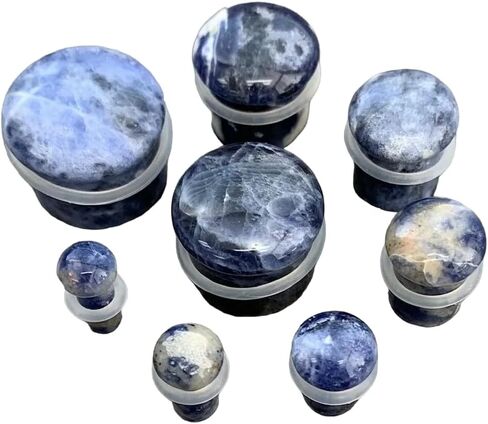 PAIR of Unique Single Flare Sodalite Organic Stone Plugs with O-Rings - Blue - Gauges - Body Jewelry in Kuwait