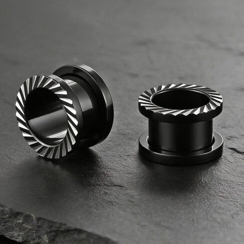 ARTFAN Black Silver Ear Gauges, 4PCS Stainless Steel Screw Plugs Tunnels Gauges for Stretched Ears, Ear Gauges Stretcher for Women Men, Hypoallergenic Body Piercing Jewelry in Kuwait