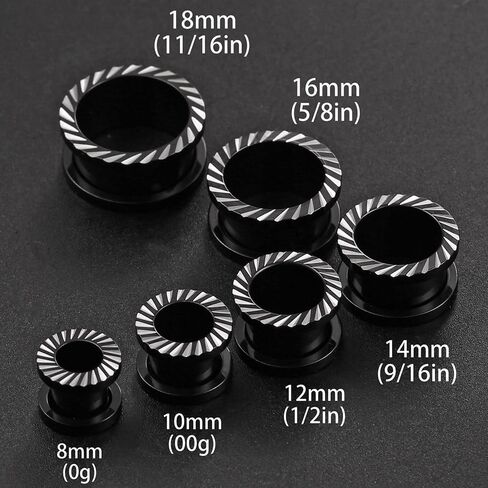 ARTFAN Black Silver Ear Gauges, 4PCS Stainless Steel Screw Plugs Tunnels Gauges for Stretched Ears, Ear Gauges Stretcher for Women Men, Hypoallergenic Body Piercing Jewelry in Kuwait