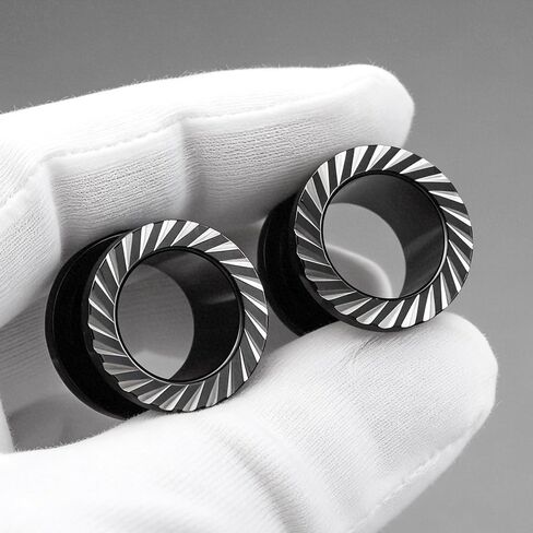 ARTFAN Black Silver Ear Gauges, 4PCS Stainless Steel Screw Plugs Tunnels Gauges for Stretched Ears, Ear Gauges Stretcher for Women Men, Hypoallergenic Body Piercing Jewelry in Kuwait