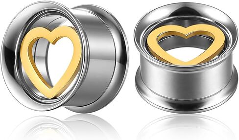 ARTFAN Ear Gauges Tunnels - 2PCS Stainless Steel Plugs for Stretched Ears, Cute Heart Ear Plugs Gauges for Women Men, Hypoallergenic Body Piercing Jewelry in Kuwait