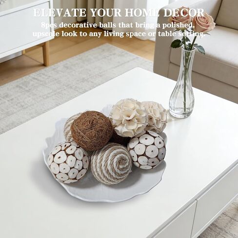 8 Pcs Natural Handmade Decorative Balls, Bowl Filler Orbs for Home Decor, Table Centerpiece & Dough Bowl Vase Decor in Saudi Arabia