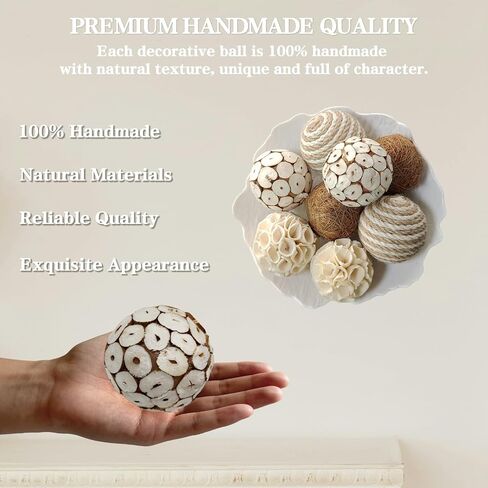 8 Pcs Natural Handmade Decorative Balls, Bowl Filler Orbs for Home Decor, Table Centerpiece & Dough Bowl Vase Decor in Saudi Arabia