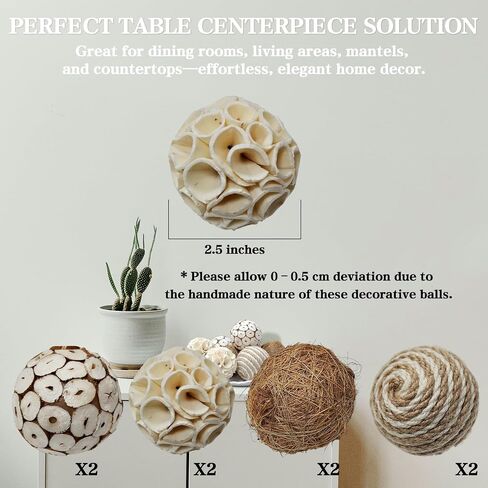 8 Pcs Natural Handmade Decorative Balls, Bowl Filler Orbs for Home Decor, Table Centerpiece & Dough Bowl Vase Decor in Saudi Arabia