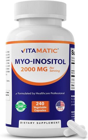 Vitamatic Myo-Inositol 2000 mg Per Serving – 240 Vegetable Capsules – 60 Servings – Non-GMO, Gluten Free – Made in USA in Saudi Arabia
