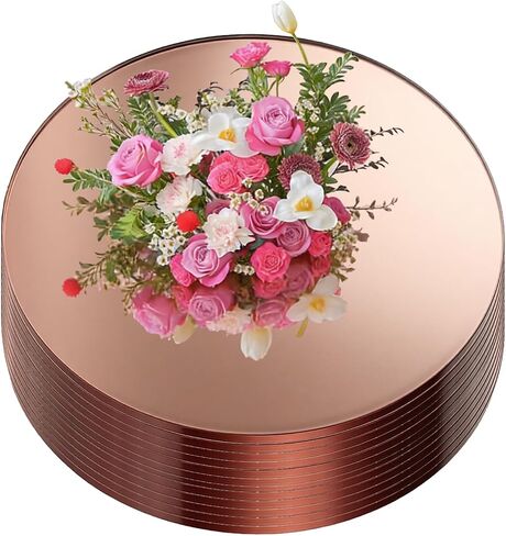 12 Pcs 10 Inch Mirror Centerpieces Decorative Trays Thickness 1.5 mm (Rose Gold) in Saudi Arabia