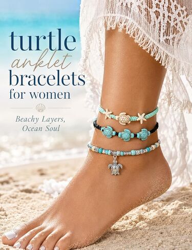 FASACCO 10 PCS Turtle Ankle Bracelets for Women Waterproof Handmade Starfish Sea Turtle Bracelet Adjustable Boho Summer Beach Bracelets for Women in Saudi Arabia
