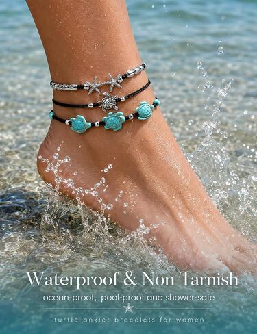 FASACCO 10 PCS Turtle Ankle Bracelets for Women Waterproof Handmade Starfish Sea Turtle Bracelet Adjustable Boho Summer Beach Bracelets for Women in Saudi Arabia