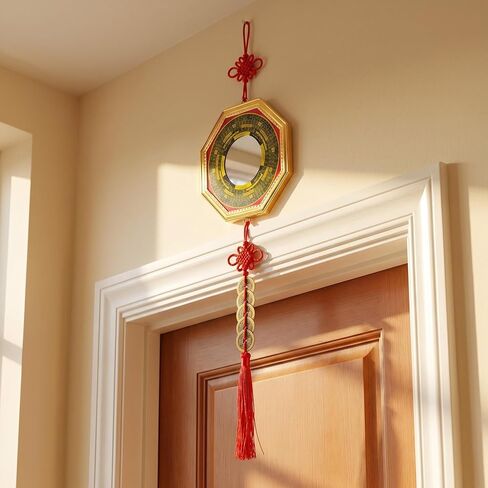 Feng Shui Bagua Mirror Set, Concave Protection Mirror with Five Emperor Coins & Brass Wu Lou Gourd, Front Door Energy Protection, Wealth & Health Feng Shui Decor for Home in Kuwait