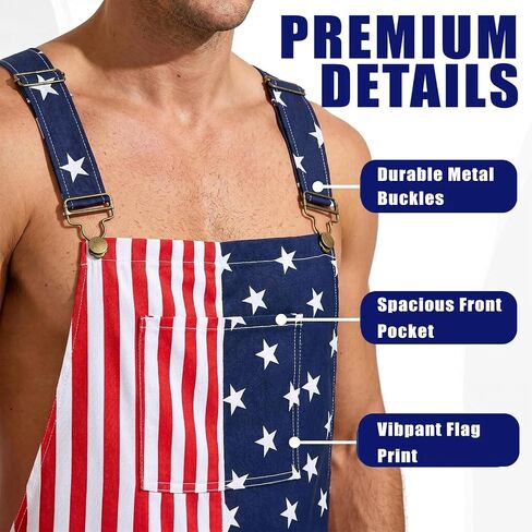 American Flag Overalls for Men - 4th of July Patriotic Bib Overalls with Cape Socks Flags Red White Blue USA Outfit in Saudi Arabia