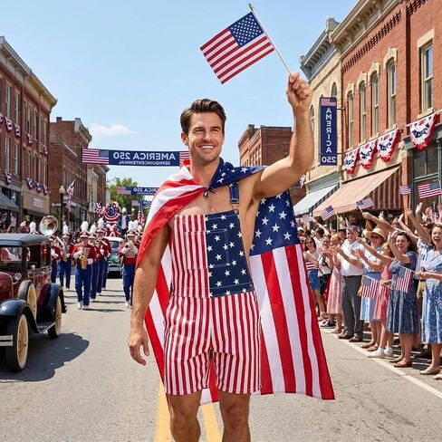 American Flag Overalls for Men - 4th of July Patriotic Bib Overalls with Cape Socks Flags Red White Blue USA Outfit in Saudi Arabia