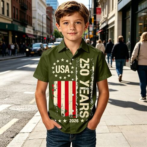 250th Anniversary USA Shirt for Kids Boys Button Down Short Sleeve 250 Years America Flag Patriotic 1776-2026 Shirt in Kuwait
