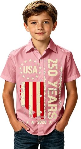250th Anniversary USA Shirt for Kids Boys Button Down Short Sleeve 250 Years America Flag Patriotic 1776-2026 Shirt in Kuwait