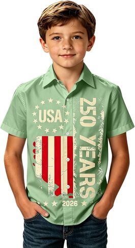250th Anniversary USA Shirt for Kids Boys Button Down Short Sleeve 250 Years America Flag Patriotic 1776-2026 Shirt in Kuwait