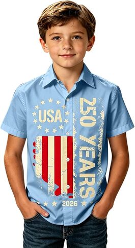 250th Anniversary USA Shirt for Kids Boys Button Down Short Sleeve 250 Years America Flag Patriotic 1776-2026 Shirt in Kuwait
