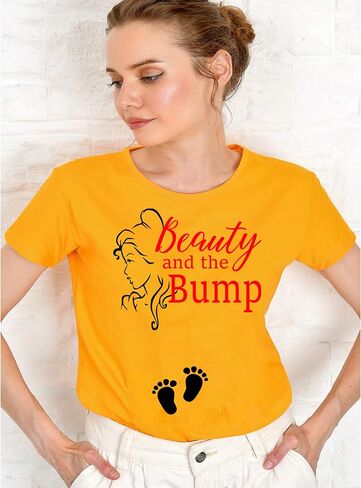 AMAZING RETRO Unisex Beauty and the Beast Bump Mommy T Shirt Pregnancy Announcement Tee Shirt Sold Individually in Saudi Arabia