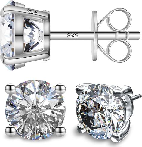Moissanite Earrings, Substitute diamond Stud Earrings for Women 1-3 CT 18K White Gold Plated/S925 Sterling Silver Earring for Men, Lab Grown Hypoallergenic Jewelry in Saudi Arabia