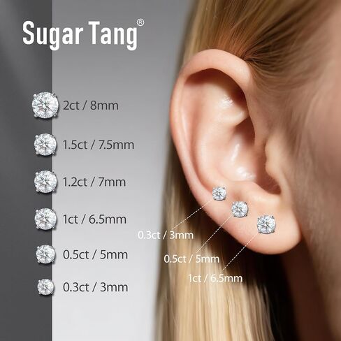 Moissanite Earrings, Substitute diamond Stud Earrings for Women 1-3 CT 18K White Gold Plated/S925 Sterling Silver Earring for Men, Lab Grown Hypoallergenic Jewelry in Saudi Arabia