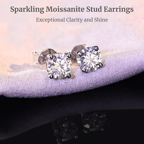Moissanite Earrings, Substitute diamond Stud Earrings for Women 1-3 CT 18K White Gold Plated/S925 Sterling Silver Earring for Men, Lab Grown Hypoallergenic Jewelry in Saudi Arabia