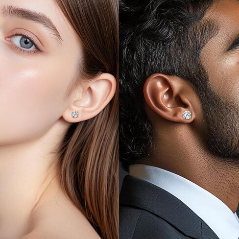 Moissanite Earrings, Substitute diamond Stud Earrings for Women 1-3 CT 18K White Gold Plated/S925 Sterling Silver Earring for Men, Lab Grown Hypoallergenic Jewelry in Saudi Arabia