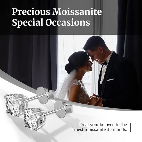 Moissanite Earrings, Substitute diamond Stud Earrings for Women 1-3 CT 18K White Gold Plated/S925 Sterling Silver Earring for Men, Lab Grown Hypoallergenic Jewelry in Saudi Arabia