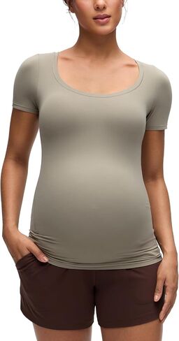 CRZ YOGA Softembrace Maternity U Neck Short Sleeve Shirts - Casual Pregnancy Tops Soft Work Going Out Basic T-Shirt for Women in Kuwait