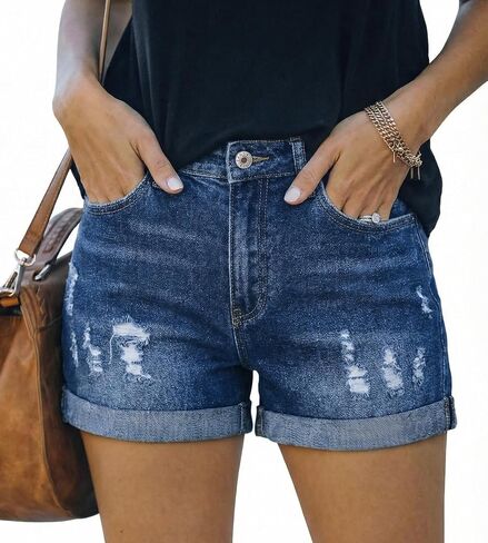 onlypuff Women Jean Shorts Ripped Mid Rise Stretchy Distressed Casual Denim Shorts in Kuwait