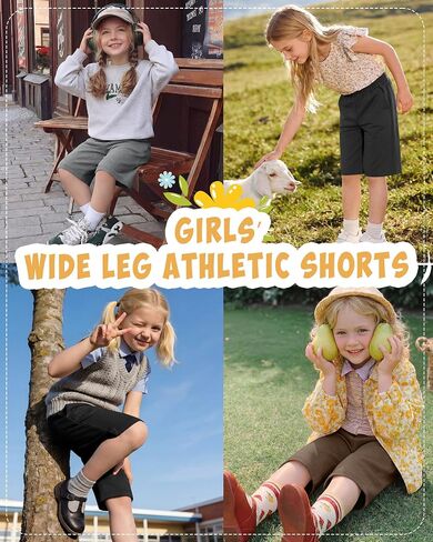 Xaatren 4 Pack Girls Bermuda Shorts Kids Wide Leg Knee Length SweatShorts Athletic Loose Summer Long Shorts with Pockets in Kuwait