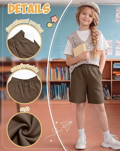 Xaatren 4 Pack Girls Bermuda Shorts Kids Wide Leg Knee Length SweatShorts Athletic Loose Summer Long Shorts with Pockets in Kuwait
