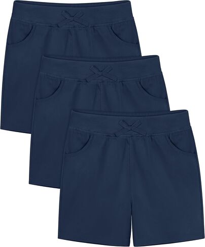 Resinta 3 Pack Girls School Uniform Bermuda Shorts Pull-on Chino Elastic Waist Summer Soft Play Shorts with Pockets 5-13Y in Kuwait