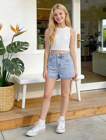 Jean Shorts for Girls Y2k Baggy High Elastic Waisted Cute Bow Embroidery Summer Teens Denim Shorts 13-16Y in Saudi Arabia
