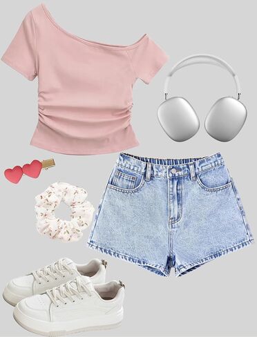 Jean Shorts for Girls Y2k Baggy High Elastic Waisted Cute Bow Embroidery Summer Teens Denim Shorts 13-16Y in Saudi Arabia