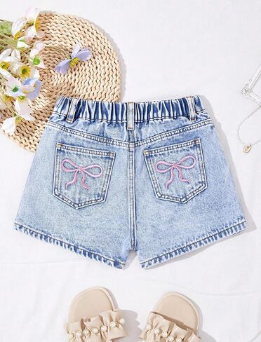 Jean Shorts for Girls Y2k Baggy High Elastic Waisted Cute Bow Embroidery Summer Teens Denim Shorts 13-16Y in Saudi Arabia