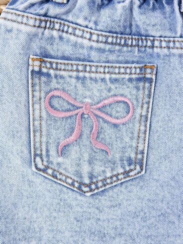 Jean Shorts for Girls Y2k Baggy High Elastic Waisted Cute Bow Embroidery Summer Teens Denim Shorts 13-16Y in Saudi Arabia