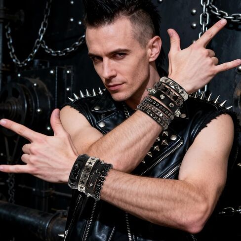 8 PCS Punk Rock Studded Leather Bracelets, Adjustable 80s Rock Concert Outfits for Men Women, Goth Accessories for Daily Rock Style in Saudi Arabia