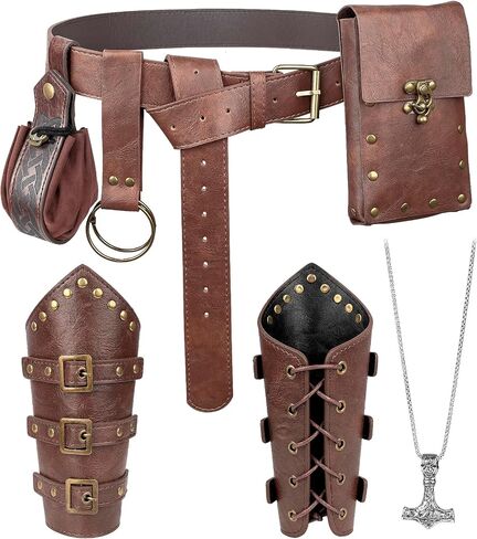 7PCS Renaissance Accessories – Medieval Belt, Viking Leather Bracers, Belt Pouch & Money Bag for Halloween Cosplay in Saudi Arabia